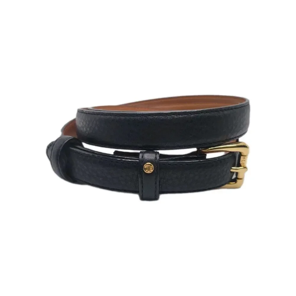 Ralph Lauren Pebbled Leather Black L Leather Brass Waist 38